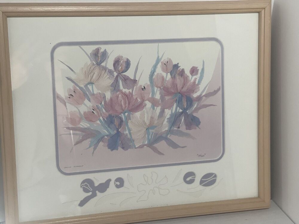 Vintage Henry Howells Bouquet Print ‘93 Signed Purple Pink Framed And Matted